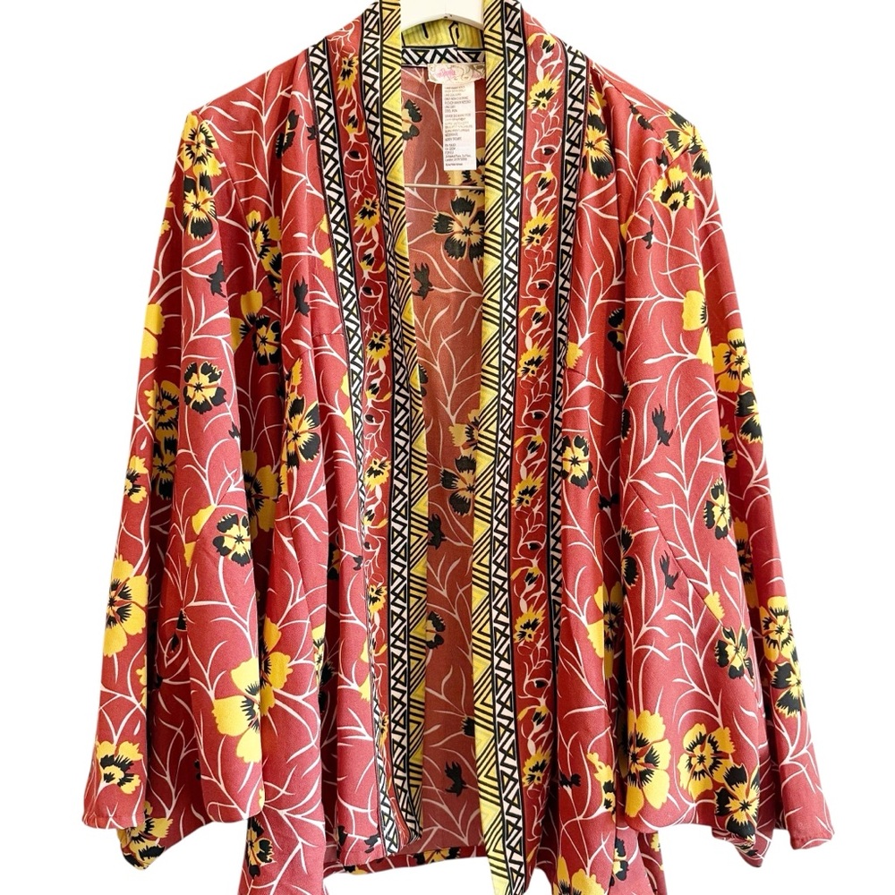 Free People Kona Print Kimono Jacket Floral Boho Lightweight Layering Piece - Picture 2 of 8